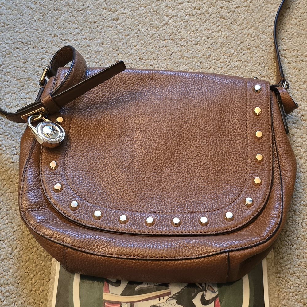 Brown Leather Studded Women's Bag